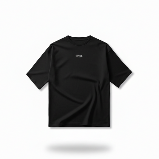 Black t-shirt with a small logo on the back against a white background basic running jersey