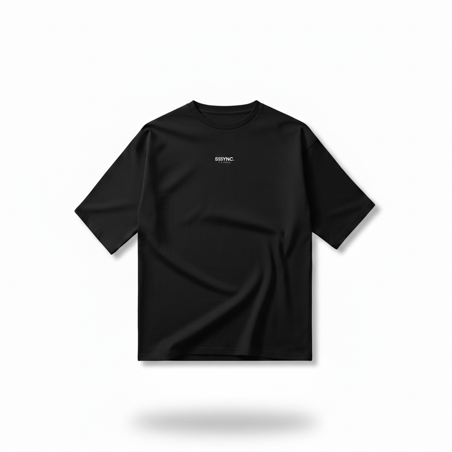 Black t-shirt with a small logo on the back against a white background basic running jersey